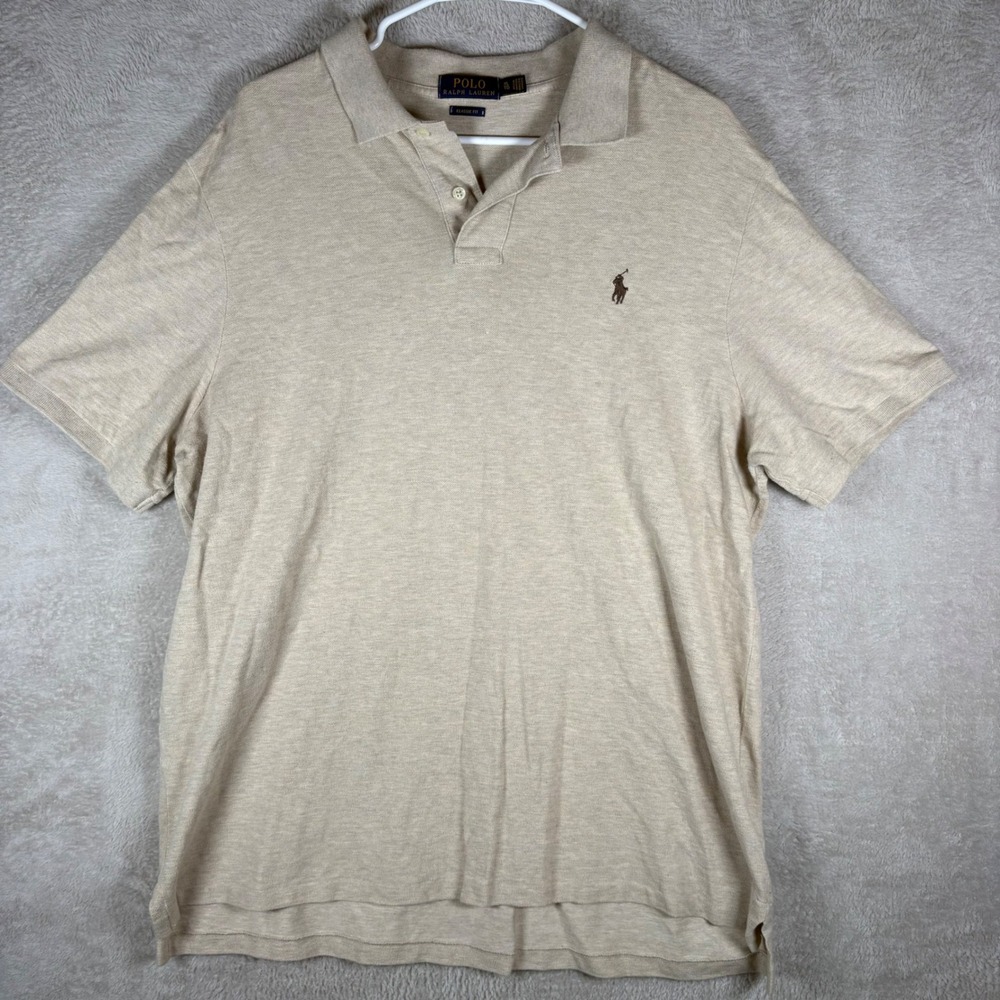 Polo Ralph Lauren Polo Shirt Mens XL Tan Classic Fit Short Sleeve Pony Logo